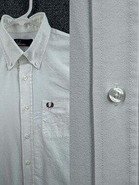 Fred Perry Oxford OCBD Logo Men Small Button-Down White Cotton Pocket Shirt